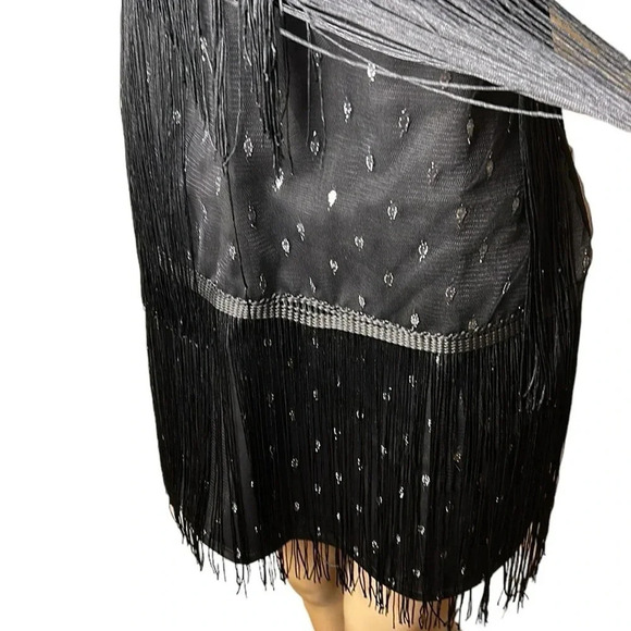 Vtg ,NWT,black tiered,fringes flapper dress,XL Gatsby vibe,dark romantic,goth - Picture 8 of 14